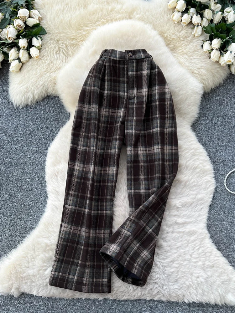 Pantalones de Pierna Recta a Cuadros de Moda, Cintura Alta, Casuales, para Mujer, Estilo Informal, Holgados, Adelgazantes, Talla Grande, Pantalones de Ocio