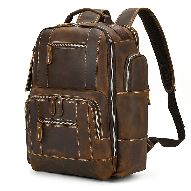 

Large Capacity Vintage School Gym Bag Men Genuine Leather Laptop Backpack For Travel Outdoor