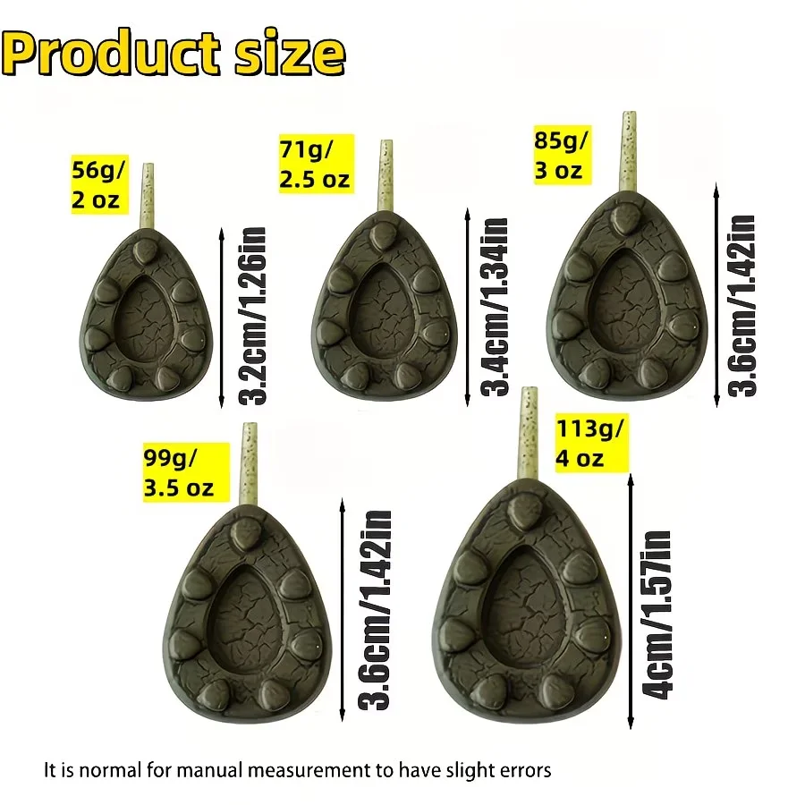 5PCS Ribbed Carp Fishing Sinkers 56g–113g, Anti Snag Camouflage Cracked Lead Weights for Strong Currents and Rock/Weed Bottoms