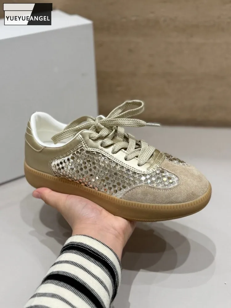 Korean Style Women Summer Casual Mesh Spliced Hollow Out Round Toe Breathable Fashion Ladies Casual Pumps Lace Up Low Heel Shoes