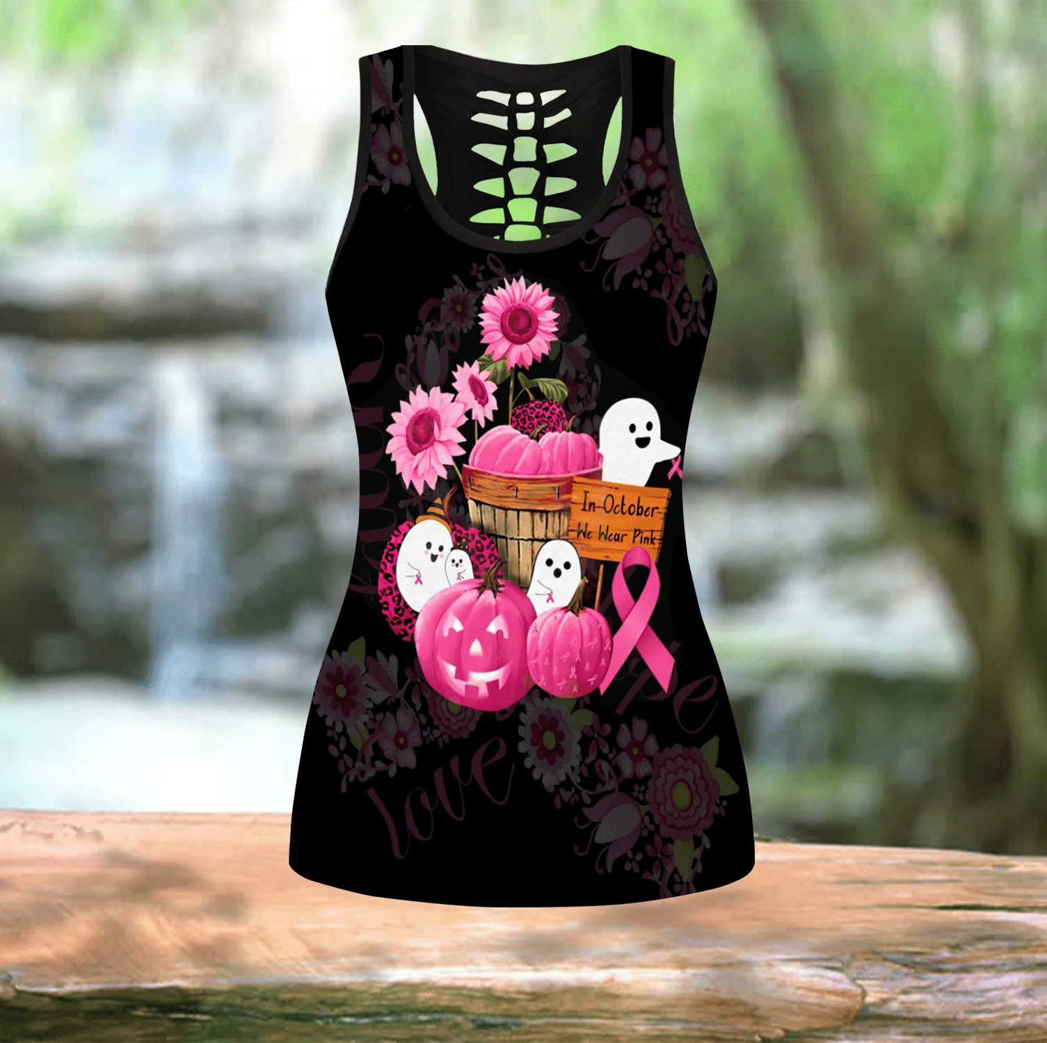 Drôle Halloween fantôme 3D imprimé creux débardeur et Leggings ensemble Fitness femme pleine longueur Leggings yoga pantalons de course DDK107