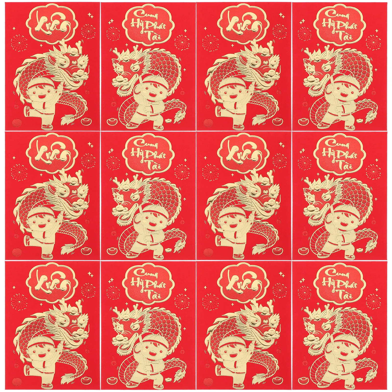 

12 шт. традиционных китайских красных конвертов для денег с дизайном «Год Дракона», подарок на Лунный Новый год, день рождения, вечеринку в честь рождения ребенка