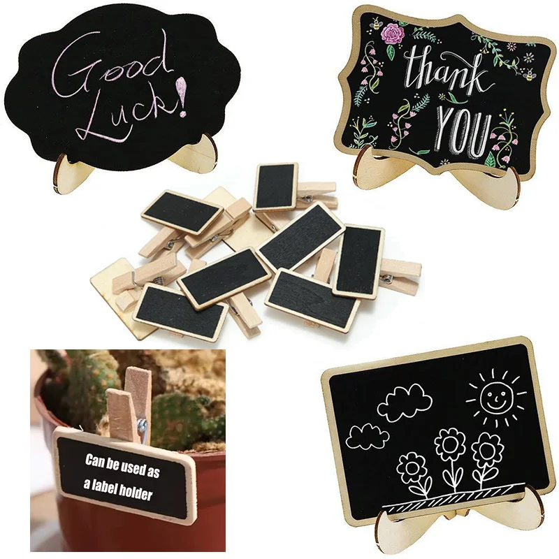 10Pcs Blackboard Clips Chalkboards Signs with Easel Stand Chalkboard Blackboard Wood Place Card for Family Store Message Display