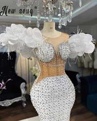 Luxury Leaves Tea Length White Prom Dresses Women 2024 Wedding Dresses Off Shoulder Ladies Dresses for Special Occasions Crystal