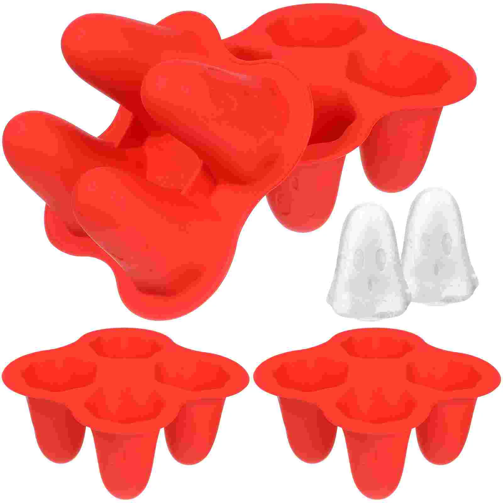 4 Pcs Ice Cream Moulds Ghost Tray Cube Molds Halloween Party Round Glass 1000X1000X500CM Silicone Red