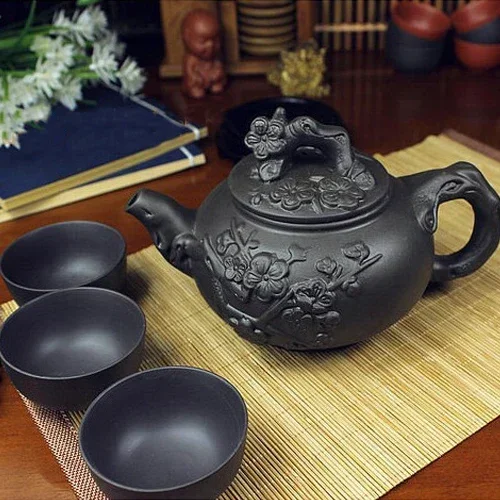 

Chinese Porcelain Yixing Zisha Tea Set 380ml + 3 Cups 40ml Kung Fu Teaset Teapots Handmade Zisha Ceramic Kettle