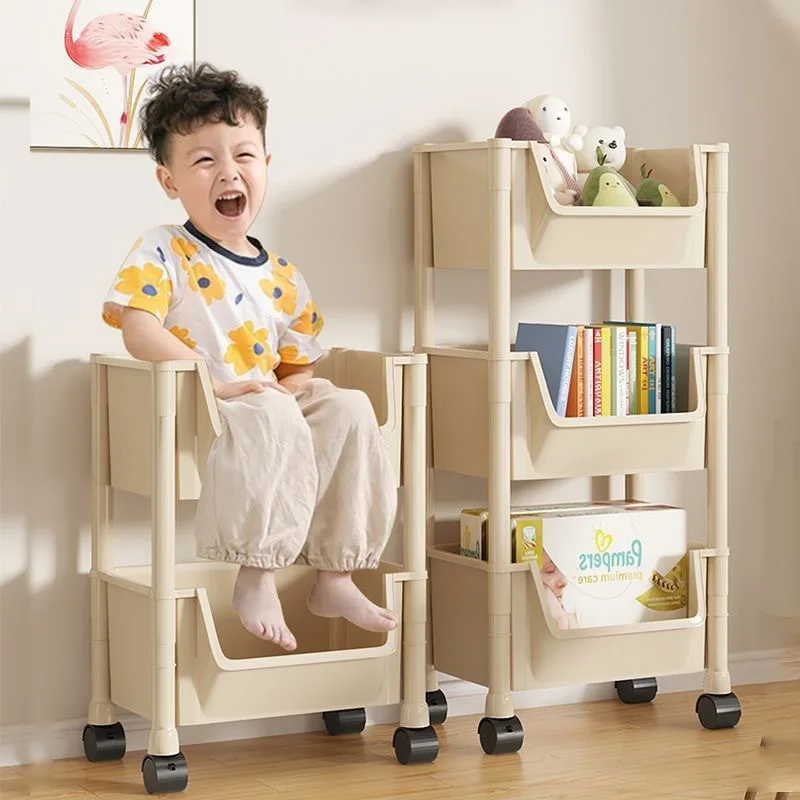 Bookcases Rack Cart Home Toy Storage Reading Shelves Children Furniture with Wheels Removable Floor Small Bookshelves