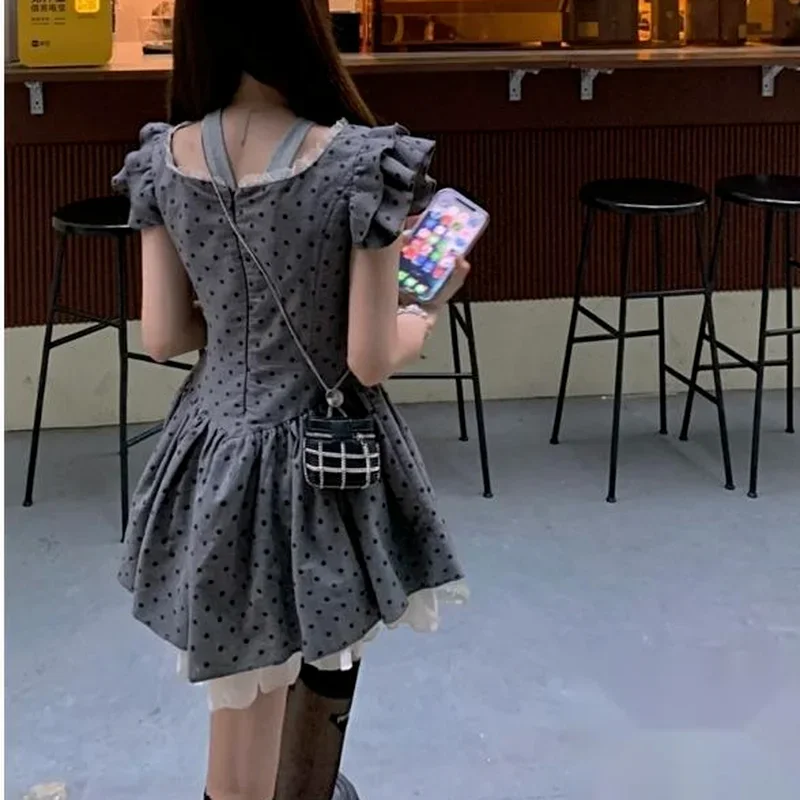 Summer Kawaii Vintage Dress Women Polka Dot Print 2021 Elegant Sweet Sexy Mini Dress Short Sleeve Chic Designer Slim Party Dress