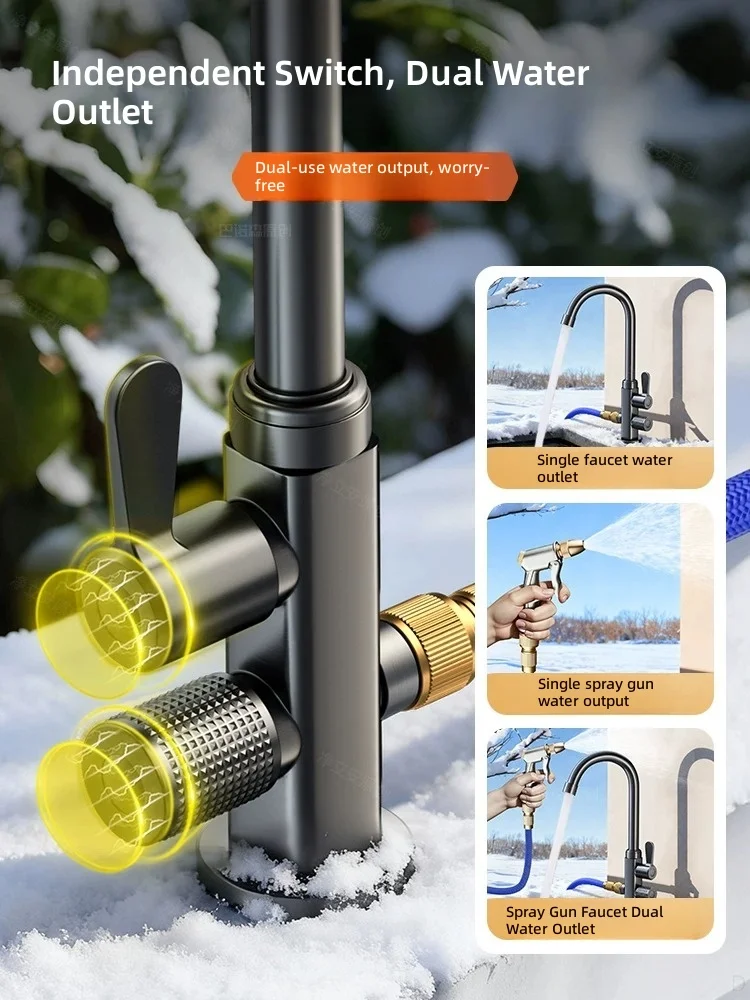 Antifreeze faucet, outdoor single-inlet dual-outlet, dual-purpose for courtyard, garden, balcony, and villa—suitable for wash...