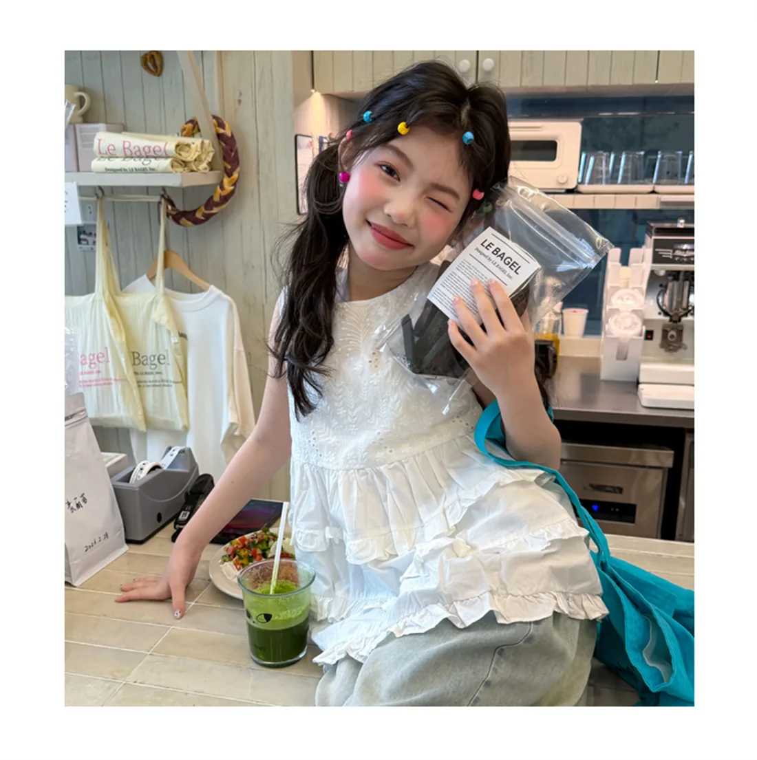 Girl's Top 2026 Summer New Arrival Sleeveless Patchwork Cake Backless Vest for Versatile Tween Style