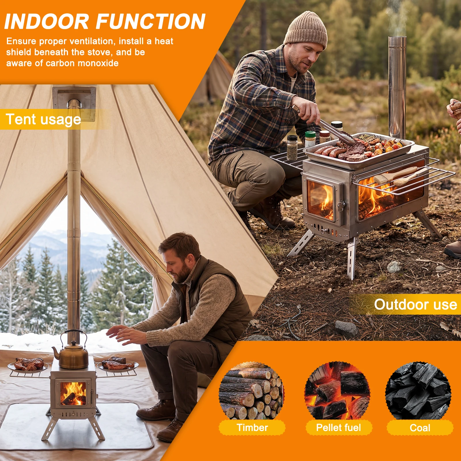 

Уличная отопительная печь с дымоходом, всепогодный обогреватель для патио, нержавеющий, для палаток, укрытий, кемпинга