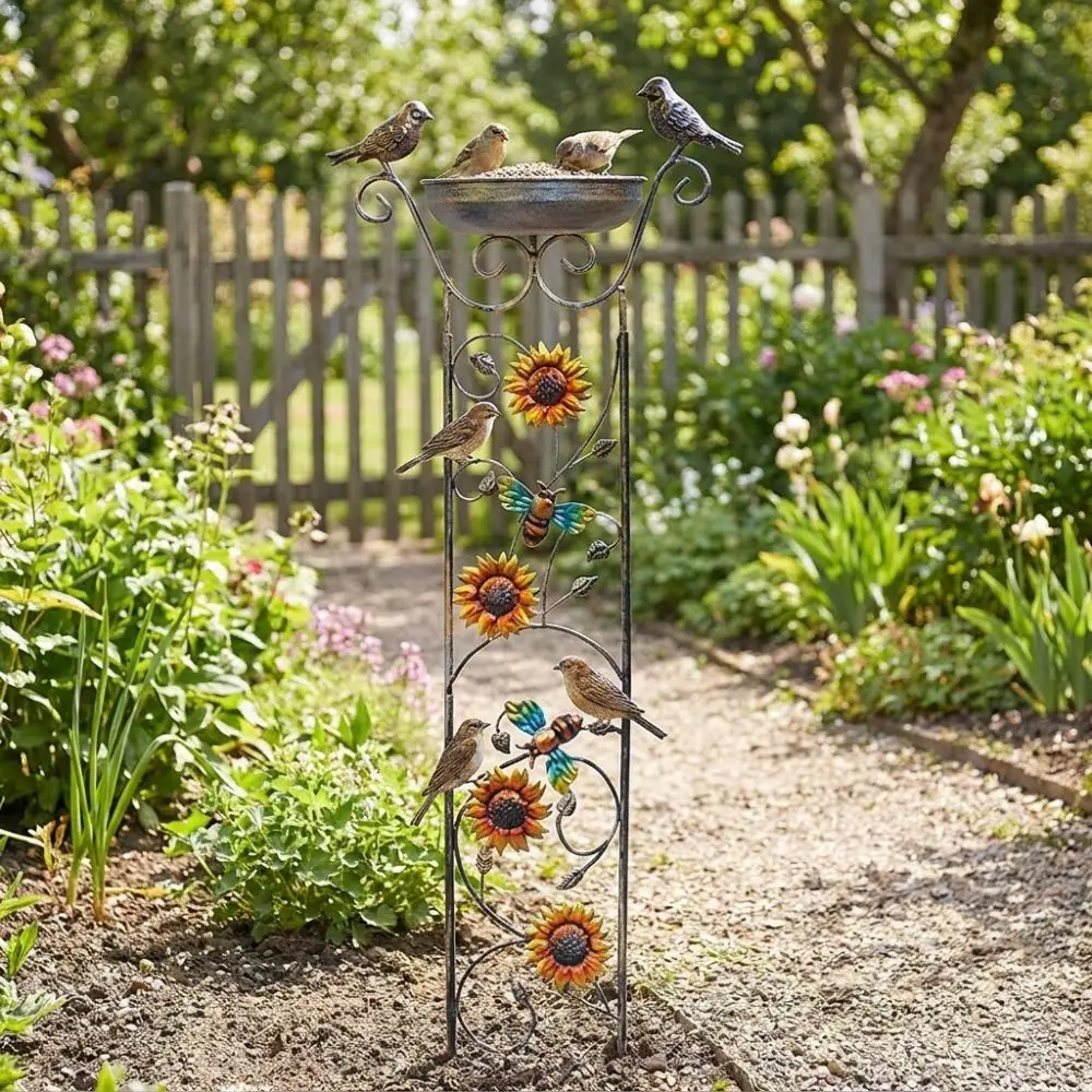 Creative Decorative Metal Bird Bath Sturdy Freestanding Garden Bird Feeder Flower Rack Detachable Garden Trellis Outdoor Use