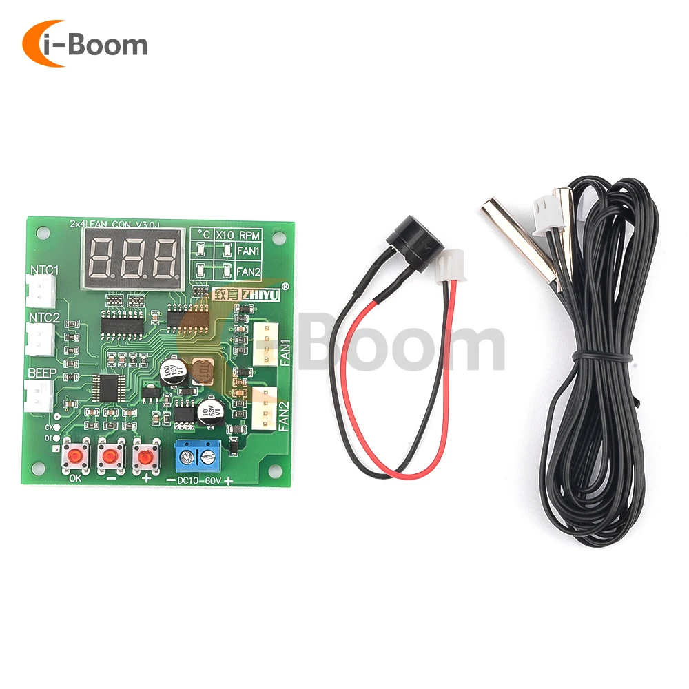 DC10~60V Fan Motor Controller PWM Dual Way TEMP Control Module High Precision Sensor Automatic TEMP Control With Stop Alarm