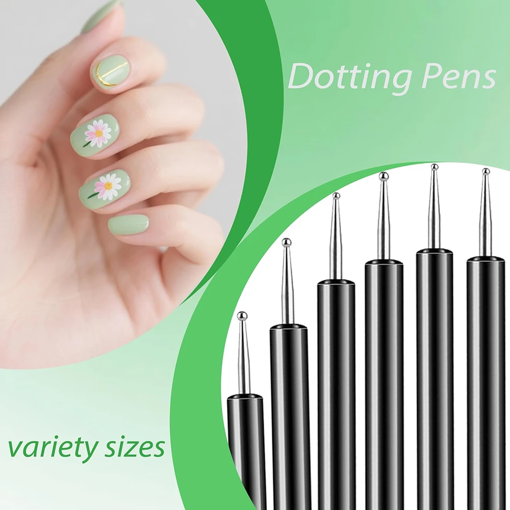 6PCS 세트 아크릴 네일 펜 브러쉬 이중 끝 브러쉬 키트 젤 폴리시 라인 드로잉, 도트 디테일링 전문 디자인용