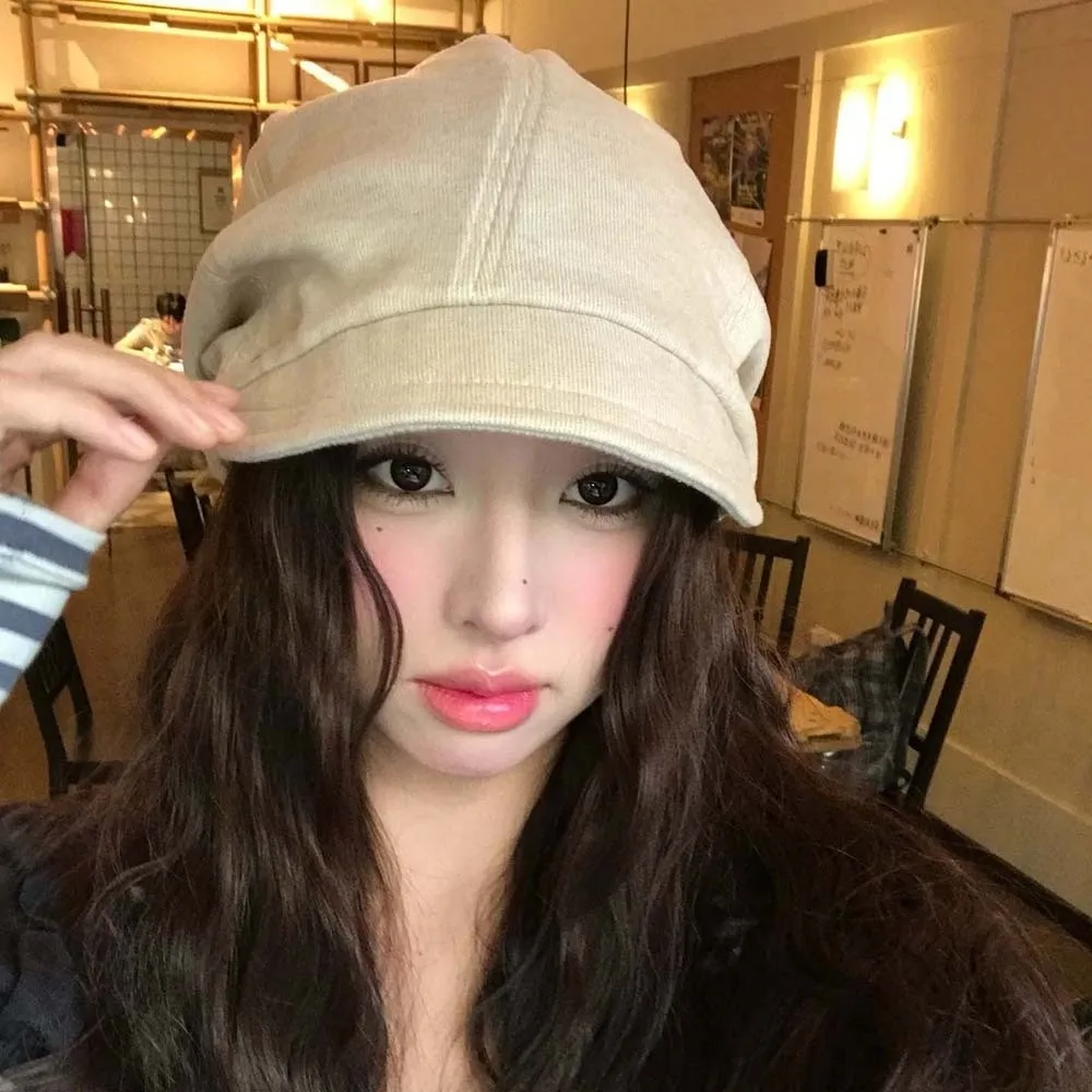 Rivet Ornament Slouchy Beret Solid Color Face Framing Short Brim Hat Retro Texture Elastic Band Studded Beanie Daily Commute