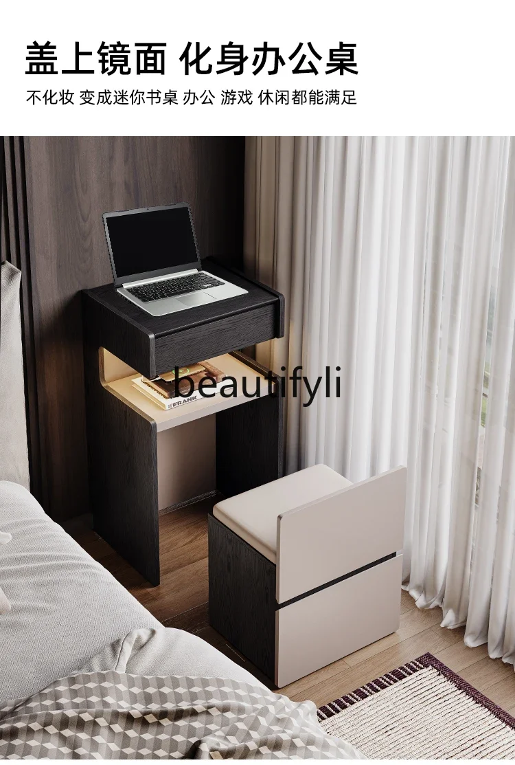 

01A Italian minimalist flip dresser bedroom small 50CM solid wood cosmetic table bedside table integrated