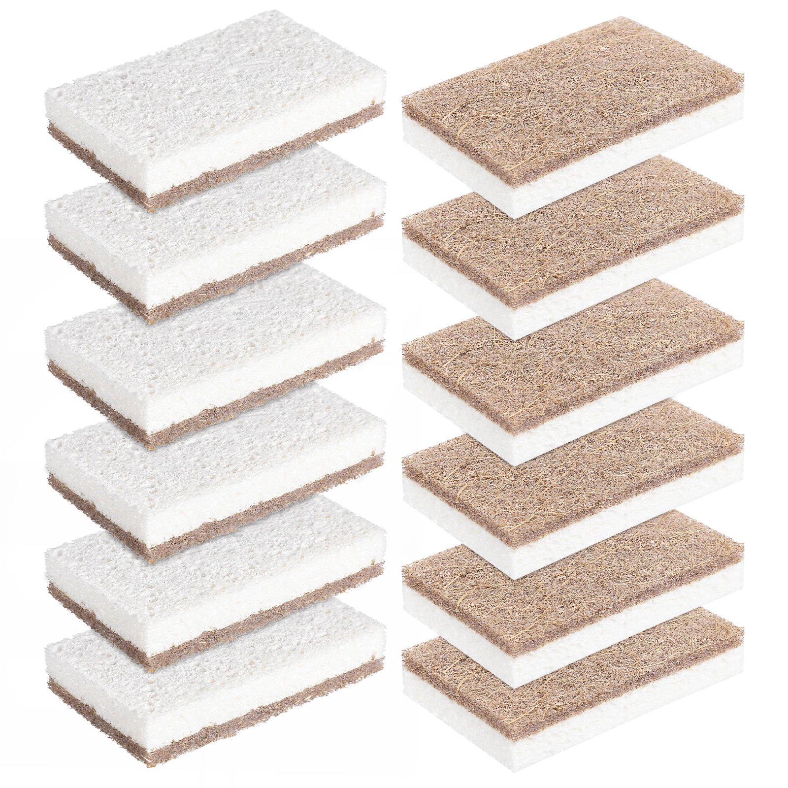 

12 Pcs Coconut Fiber Wood Pulp Sponge Kitchen Cleaning Tools Scrubber Reusable Dish Sponges Scouring Pad Household Cleaning