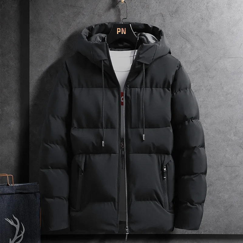 Plus Size 4XL Men\'s Winter Thick Jacket Warm Coat Fashion Casual Solid Color Cotton Hooded Parka Male Padded Outdoor Jackets