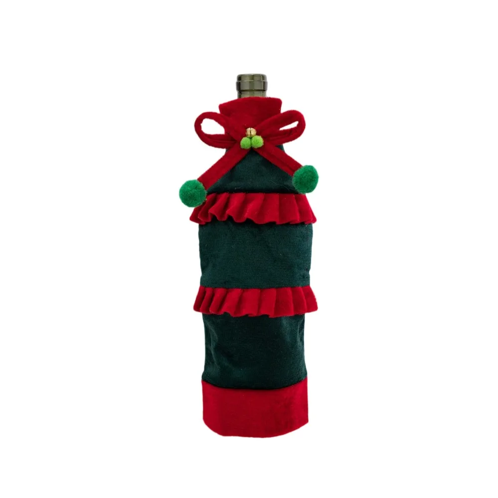Bow Ruffled Christmas Velvet Bottle Cover 30cm 11.81in Velvet Beer Bottle Cover Elegant Bowknot Wine Bottle Cover Gift