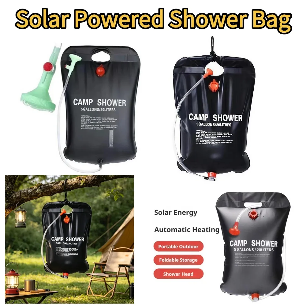 Solar Powered Camping Shower Bag 20L Portable Outdoor Bathing Water Pouch Foldable Heated Showerhead Pack for Beach Swimming