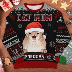 Pull de Noël unisexe pour les amoureux des chats, impression 3D drôle, meilleur dos de chat, automne, hiver, PVD, nouveau