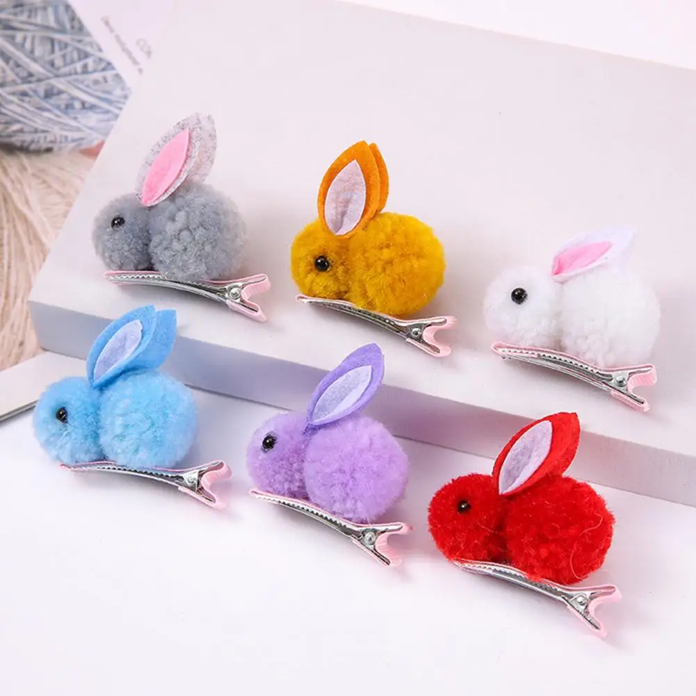 Cute Cartoon Hair Clips Adorable Winter Bunny Hairpins for Kids Plush Clips Vivid Colors Sweet Hair Accessories for Girls