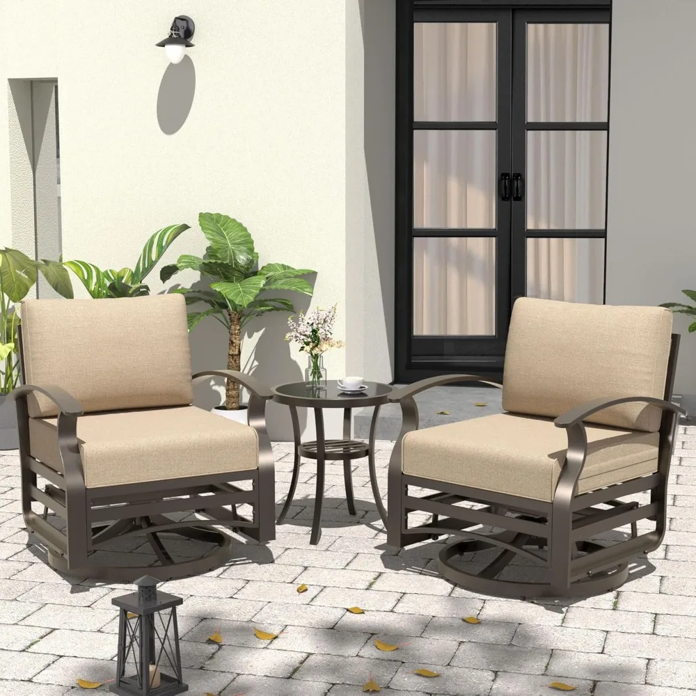 3 Pieces Outdoor Aluminum Swivel Rocker Chairs,Patio Rocking Chairs with Coffee Table&Thick Cushions Patio Furniture Sets for Po