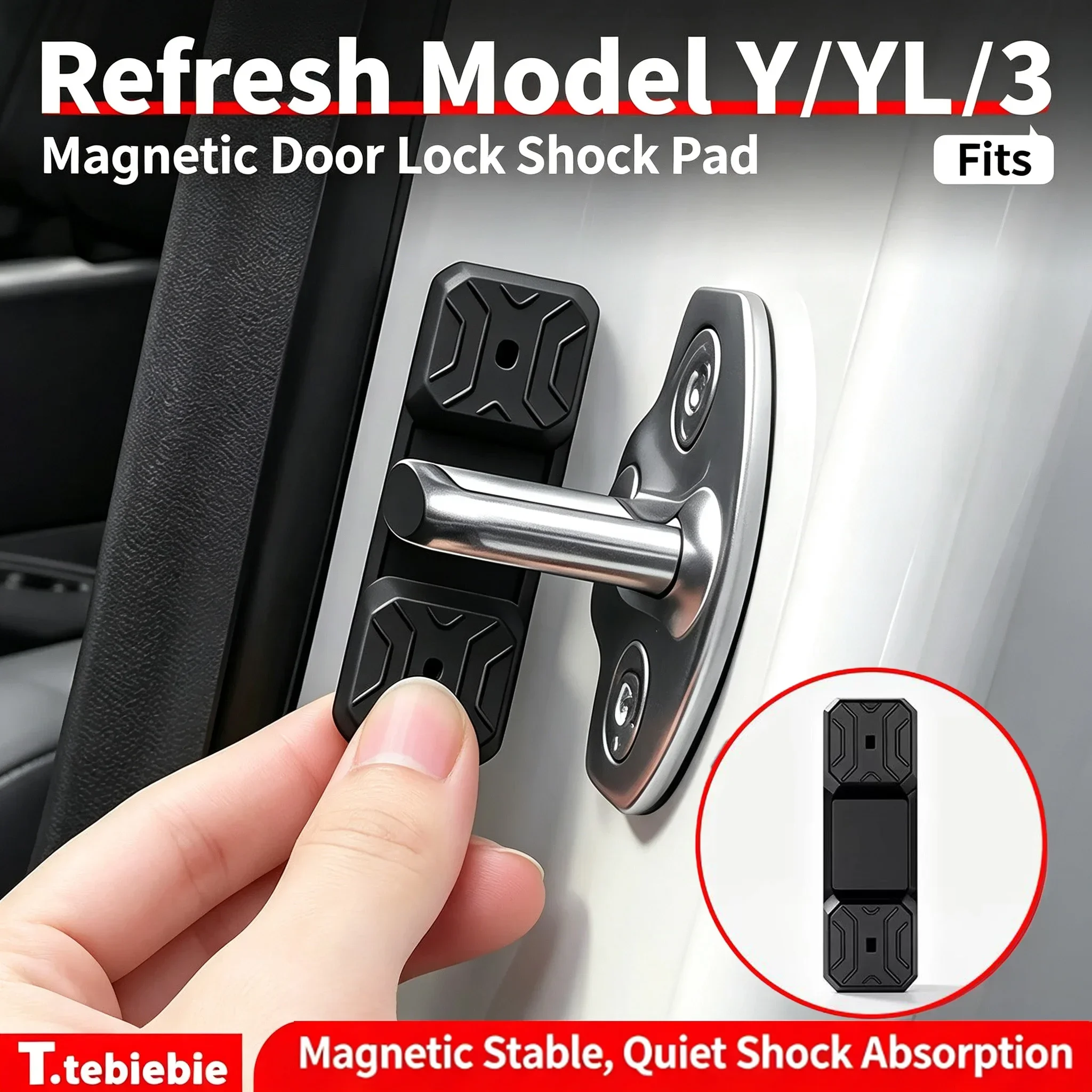 2/4pcs Magnetic Car Door Lock Shock Pad for Tesla Liquid Silicone Door Latch Buffer Damper Noise Anti‑Wear Protective Cover