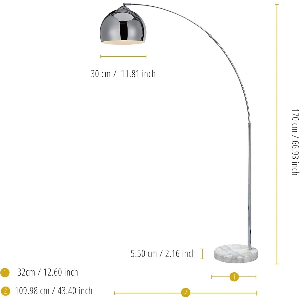 68,1-Zoll-Bogen-Stehlampe für Wohnzimmer, Heimbüros, Esszimmer, Schlafzimmer mit Kunstmarmorsockel und Glockenschirm