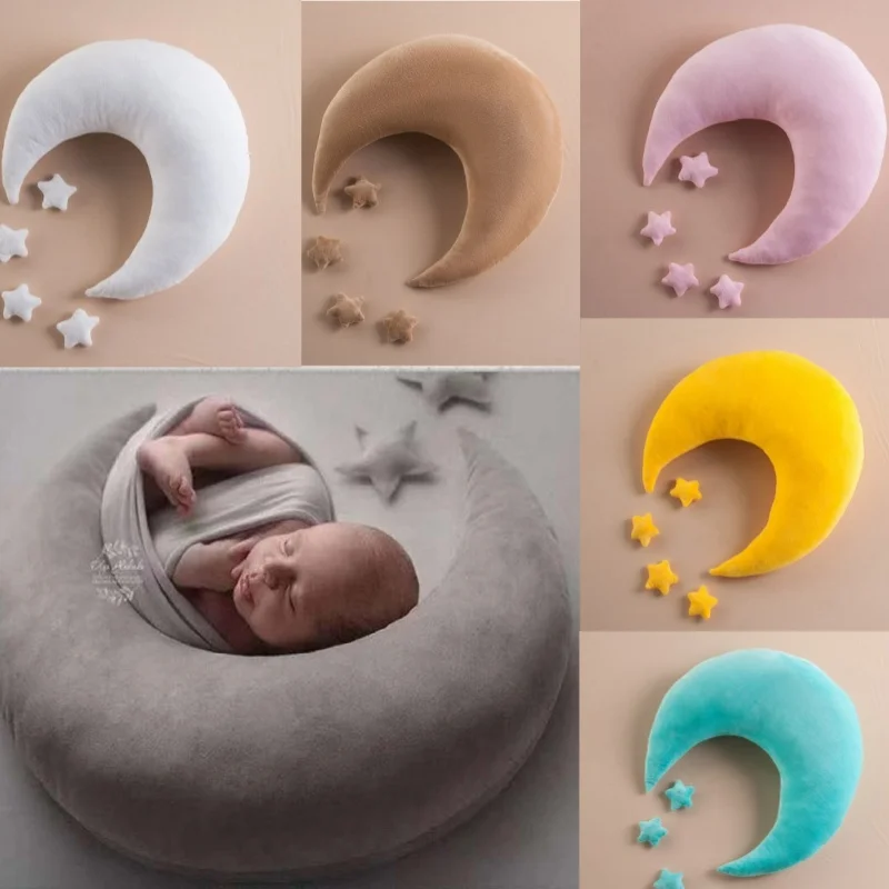 Shining Baby Photography Accessories Moon Pillow Stars Infant Shooting Props Posing Props Soft Auxiliary Pillow