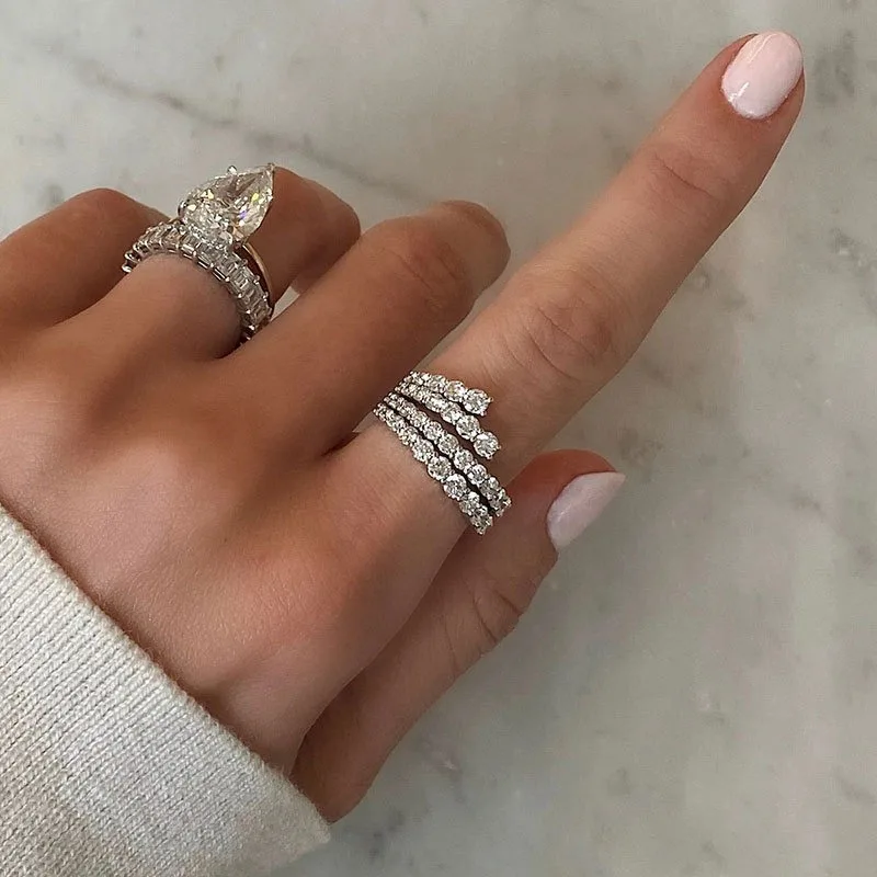 Fashion 4 Rows Cubic Zirconia Winding Rings for Women 2023 Korea New White CZ Bridal Ring Wedding Engagement Party Jewelry Gifts