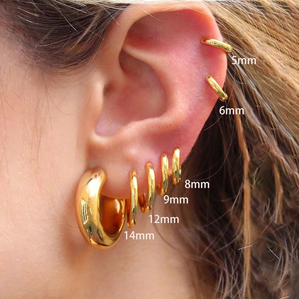 2 szt. Małe Huggie małe kolczyki koła ze stali nierdzewnej dla kobiet okrągłe kółko Punk unisex Rock kolczyk chrząstka Piercing biżuteria