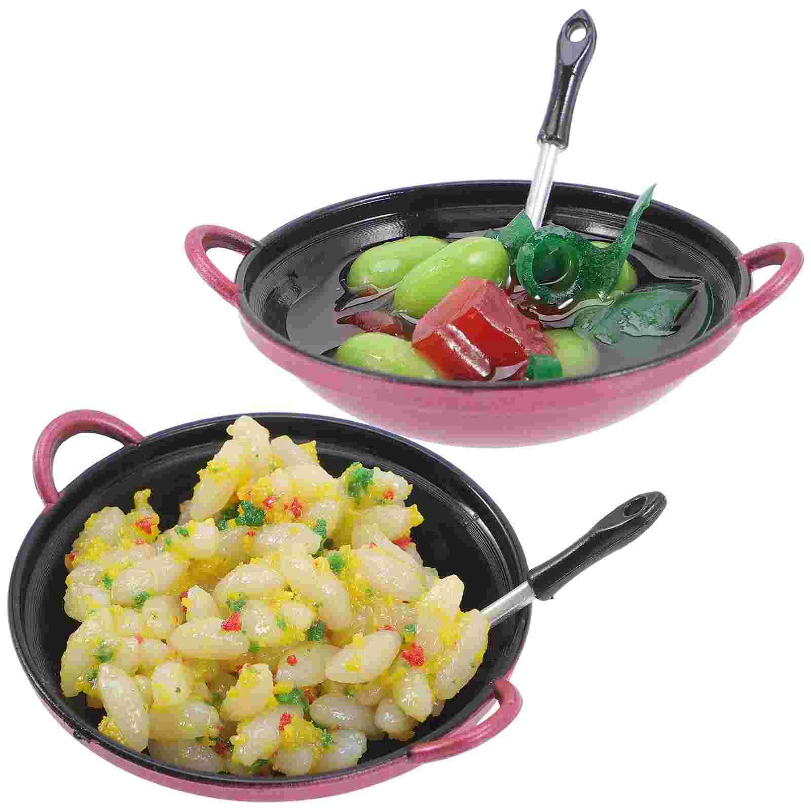 2 Pcs Fried Rice and Vegetables Model Play Food for Kids Mini Stove Pretend Toy Tiny Homes House Kitchen Accessories