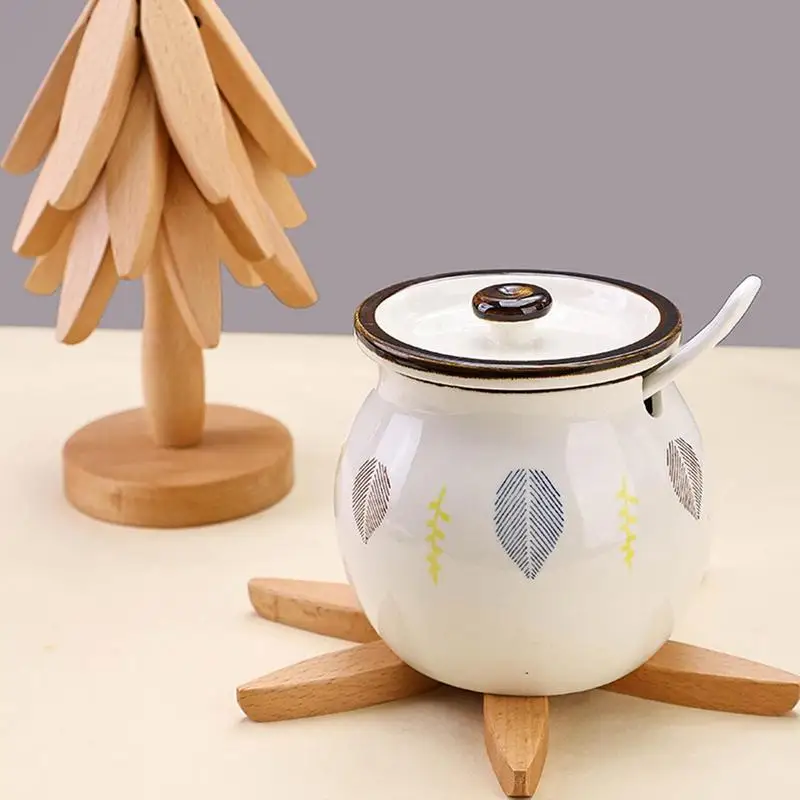 4Pcs/set Wooden Tree Shape Trivet Set Insulation Anti Scald Bowl Coffee Cups Coaster Placemats For Teapot And Hot