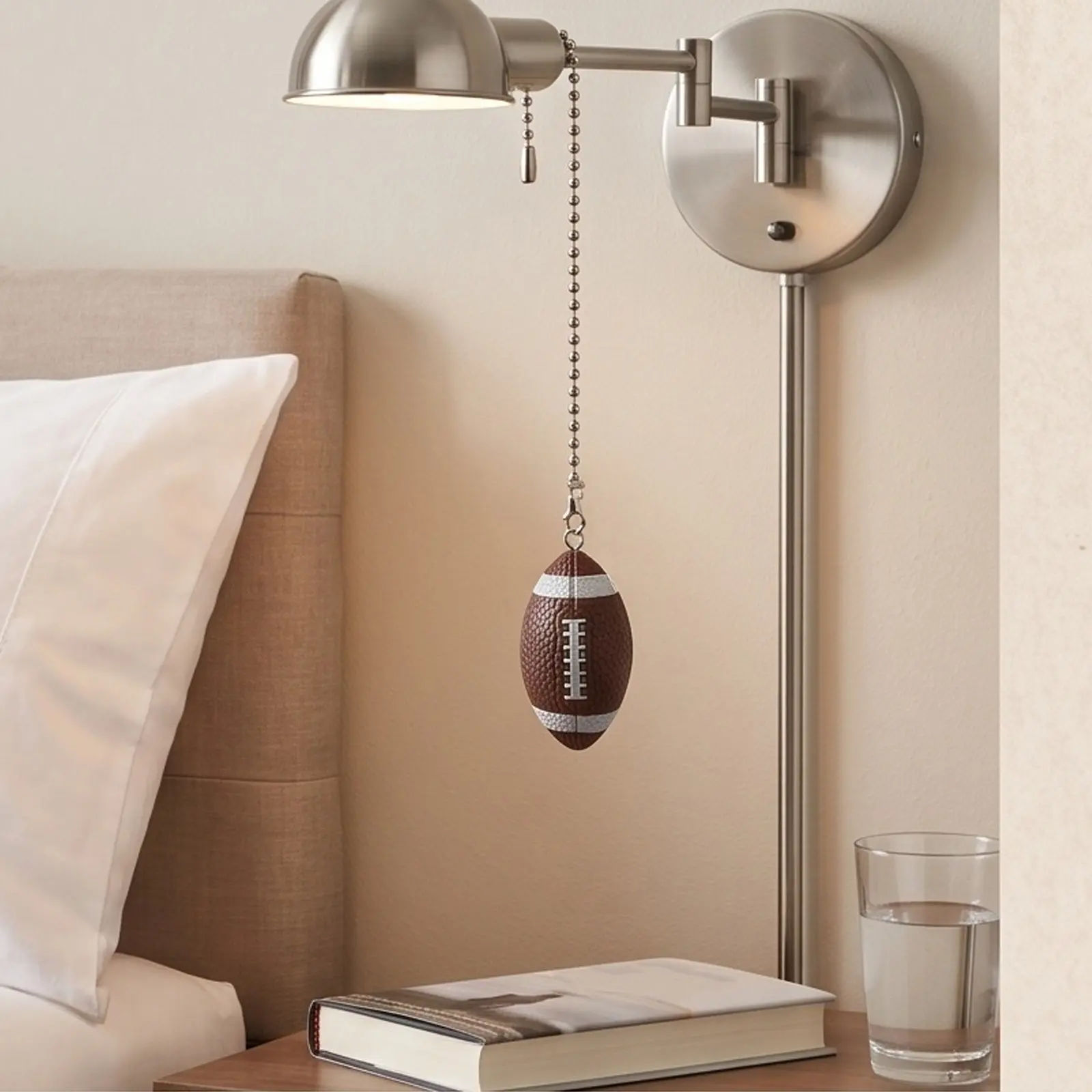 2Pcs Ceiling Fan Pull Chain Light Fixture Set Beaded Metal Extension Chain Easy Install Bedroom Lamp Fan Pull Pendant Sports