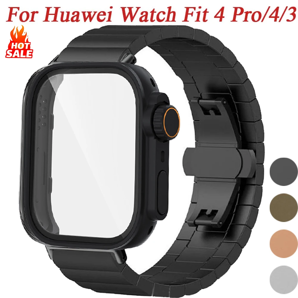 화웨이 워치핏 4/핏 4Pro용 울트라 케이스+스테인리스 스틸 밴드, 화웨이 워치핏 3용 보호 쉘 메탈 스트랩으로 변경