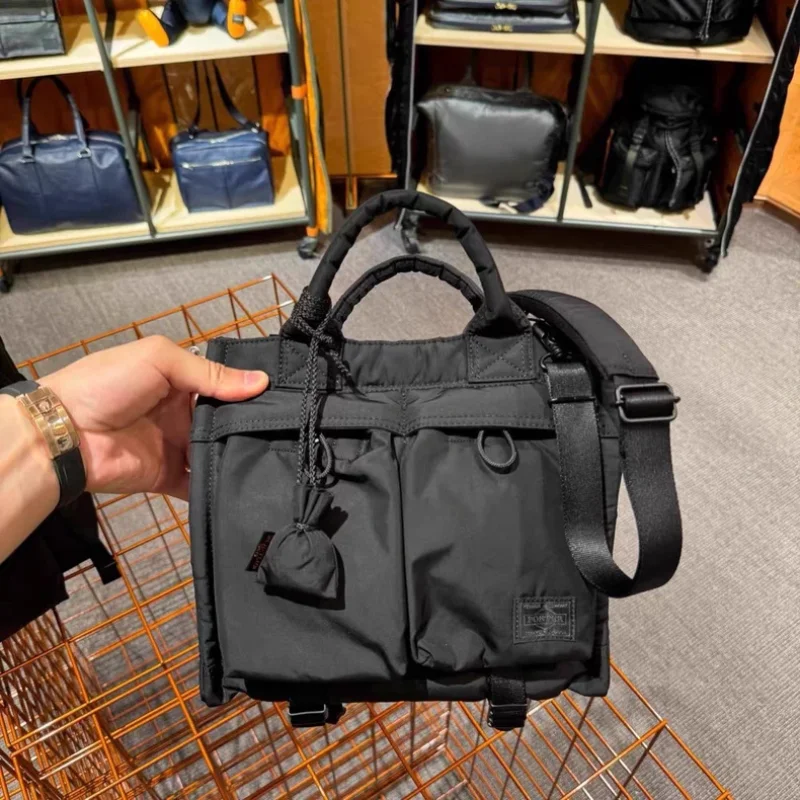 

Por Mini 2-Pocket Tote Bag Nylon Crossbody Bag With Padded Handle Portable Handbag For Men Women Daily Travel