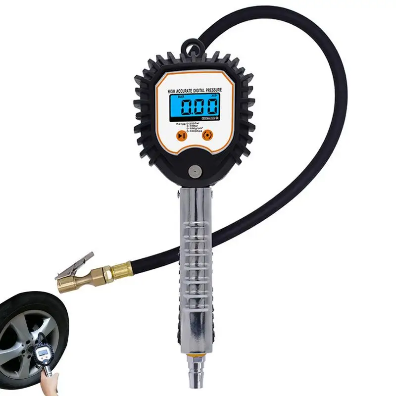 

Air Pressure Gauge With Inflator 255 PSI Air Chuck With Gauge For Air Compressor Tyre Accessories With Wide Backlit LCD Screen