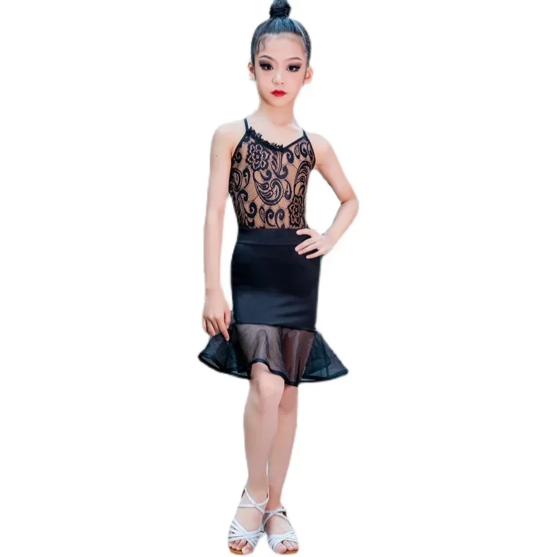 2022 New Latin Dance Costumes for Girls Children Summer Latin Dance Skirt Suit Dance Performance Wear