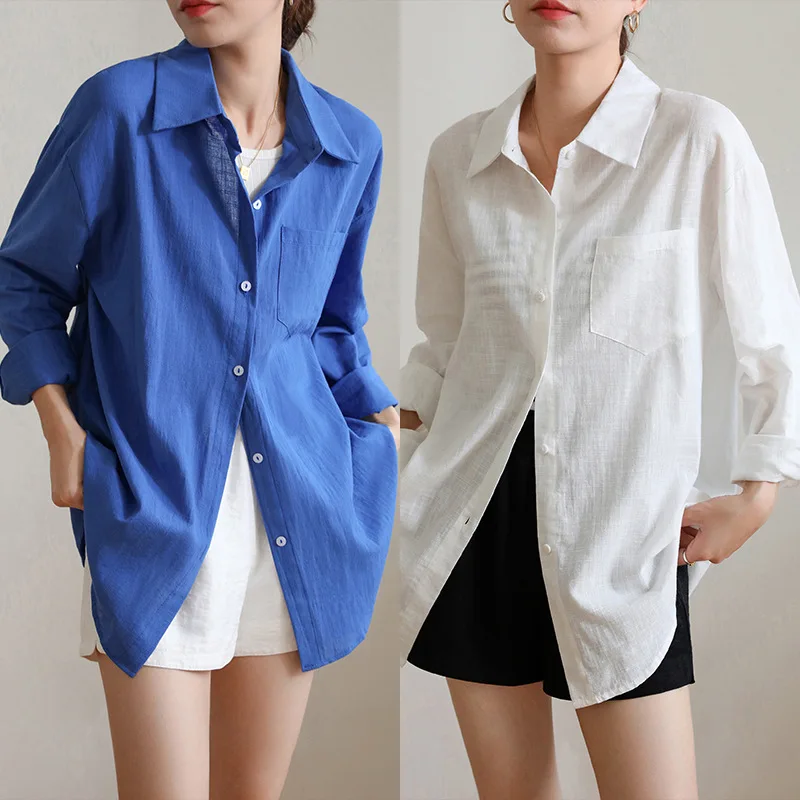 FANAN High-end Linen Shirt For Women Sun-Protective Cardigan Summer Thin Loose French-style Cotton-linen White Shirt