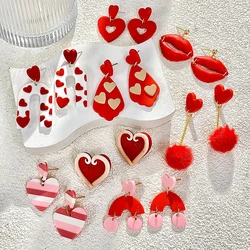 AENSOA Lightweight Red Pink Lips Flower Heart Polymer Clay Earrings for Women Handmade Mother's Day Jewelry Gifts Wholesale