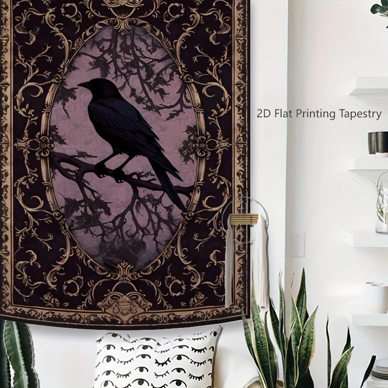 VIKAMA Gothic Crow Tapestry Retro Dark Print, Edgy Bedroom & Studio Background Decoratrion Tapestry