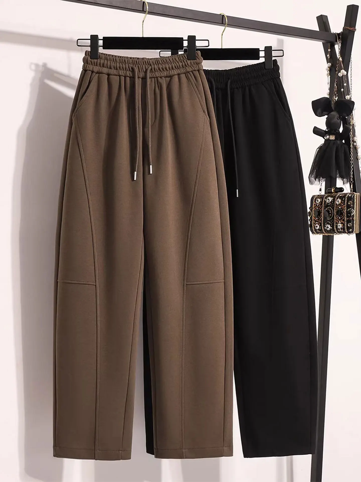 

Deep Brown Wide Leg Casual Pants High Waist Hip Concealing Versatile Spring 2026 plus Size Women's Fashion High Waist Pants
