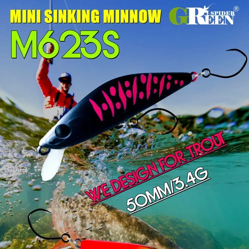 GREENSPIDER 50mm 3.4g Mini Sinking Minnow Fishing Lures Jerkbaits Peche Artificial Bait Wobbler Lure for Trout Bass Carp Fishing