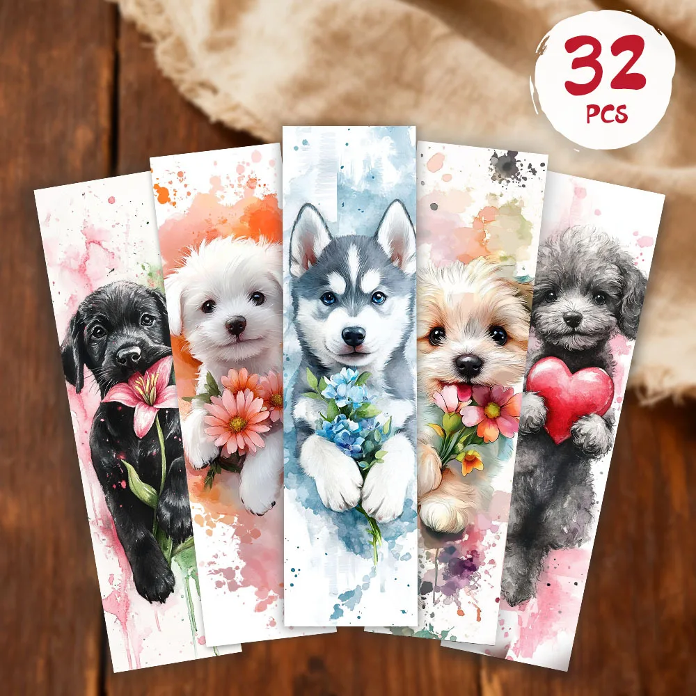 32pcs, Cute Watercolor Dog Theme Bookmarks, Christmas, Teacher Gift, Back-To-School Holiday Gifts, Creative Artistic Designs