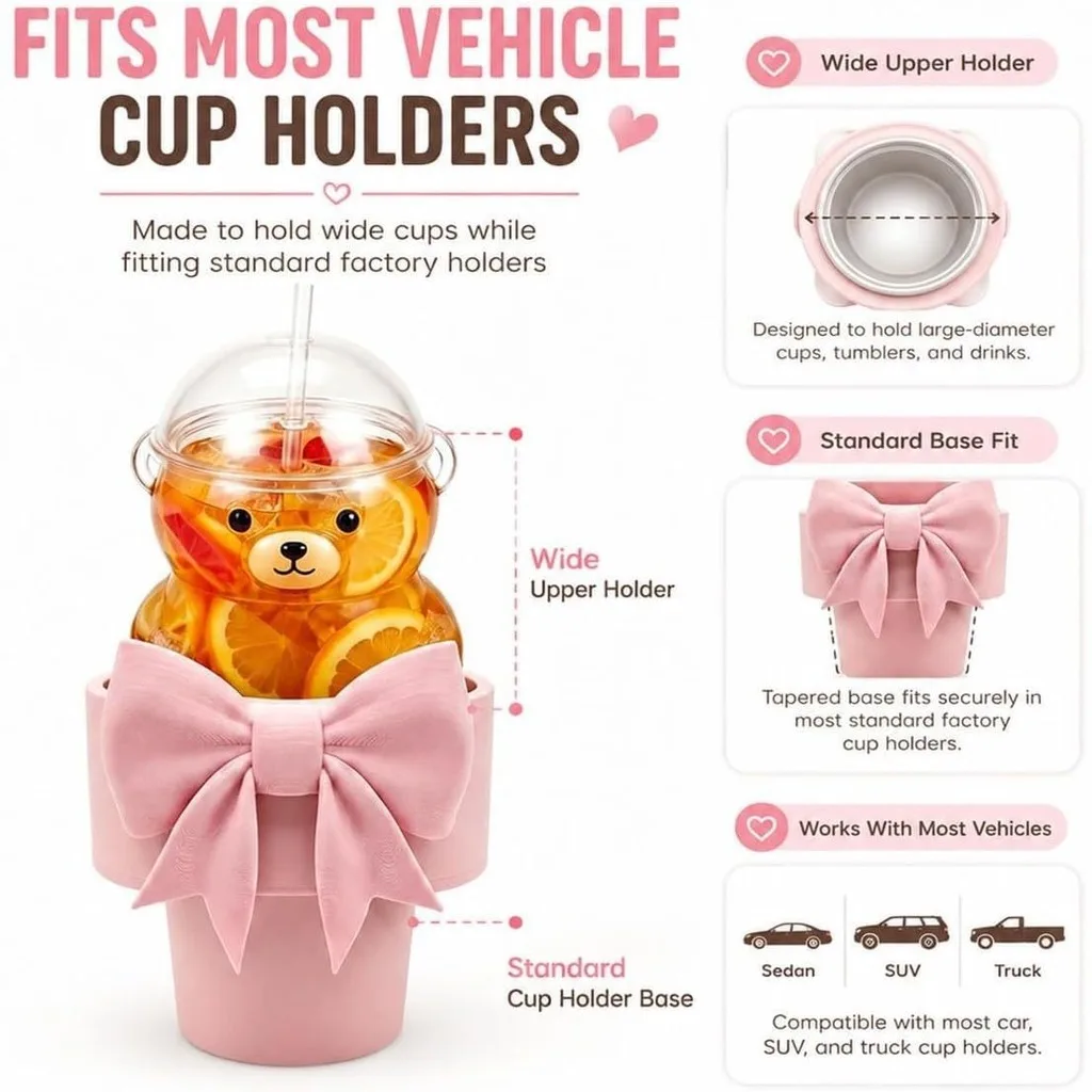 Bear Cup Holder Stain-Resistant Car Interior Cup Holder Car Drink Holder Practical For Bubble Tea Cups Daily Commuting Gift For