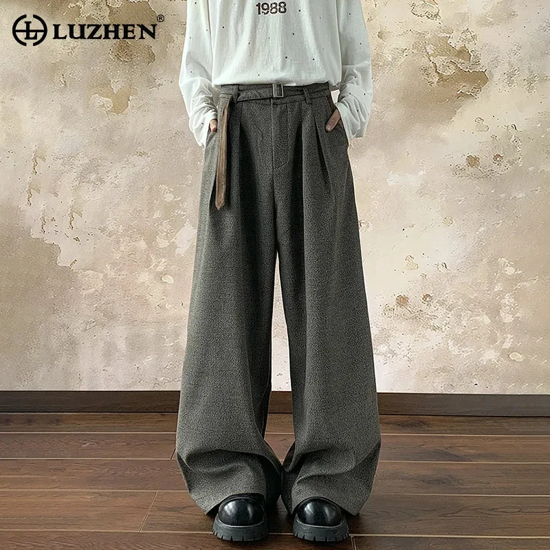 

LUZHEN Fashion Elegant Temperament Loose Wide Leg Male Trousers 2025 New High Quality Trendy Fold Straight Casual Pants JY3622