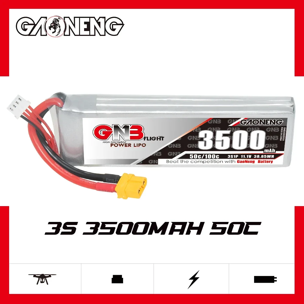 GAONENG GNB 3500mAh 3S 50C 100C 11.1V XT60 LiPo Battery 1/10 Scale RC Hobby Models Electric RC Devices Axial Lock Crawler