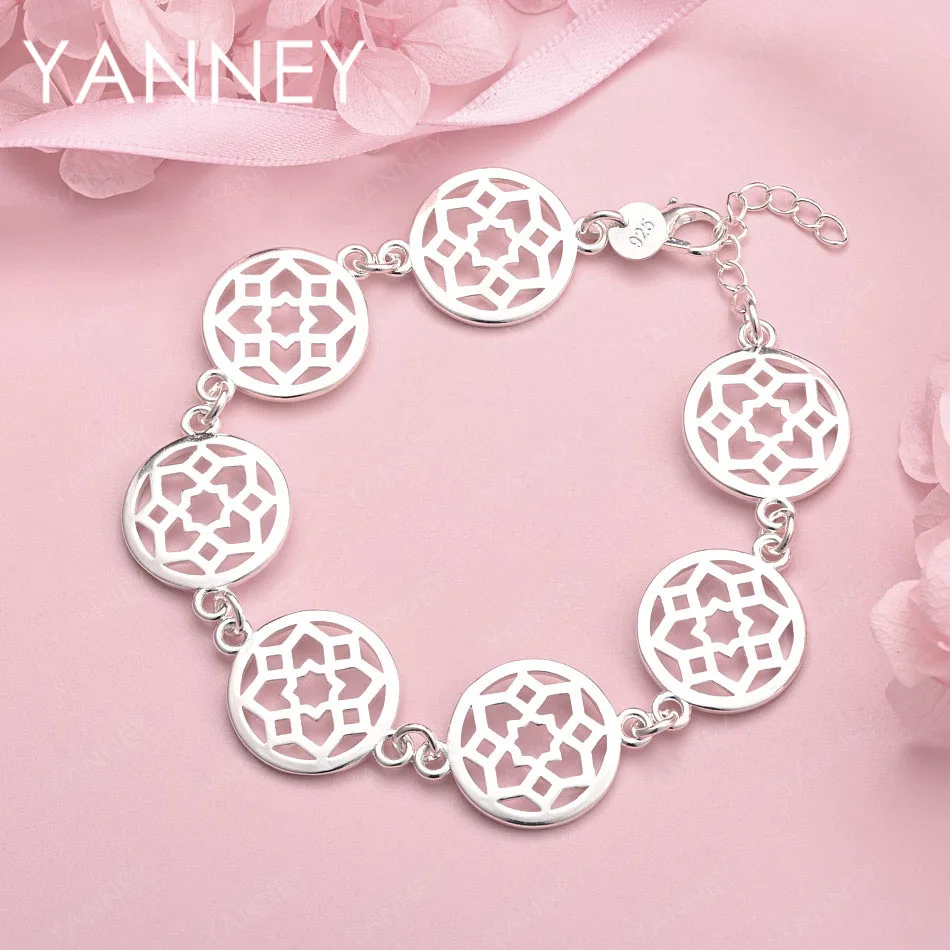 

Изысканный браслет с цветочным узором из стерлингового серебра 925 пробы, 8 дюймов, для женщин, модные аксессуары, ювелирное украшение для свадьбы и вечеринки, подарок