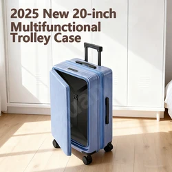 2025 New Front-Opening 20-inch PC Hard Shell Lightweight Rolling Travel Suitcase Expandable Multifunctional Cabin Trolley Case